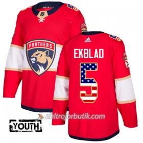 Barn Ishockey Florida Panthers Tröja Aaron Ekblad 5 Adidas 2017-2018 Röd USA Flag Fashion Authentic